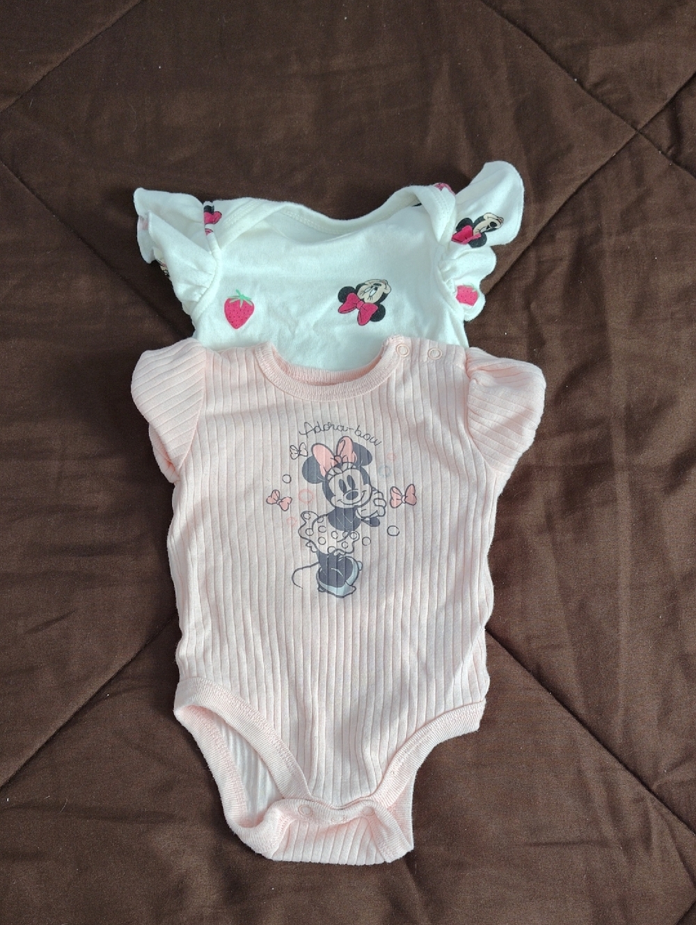 Disney Pink and White Minnie Mouse Ribbed One-Piece Bodysuit Set